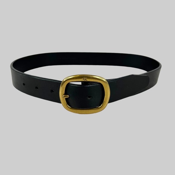 CK Italian Saddle Leather Belt in Black and Gold Women's Size Small - Picture 3 of 12